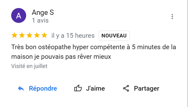 Avis Google - Ostéopathe Audrey Simoni
