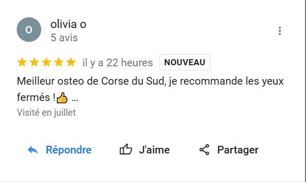 Avis Google - Ostéopathe Audrey Simoni