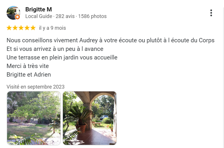 Avis Google - Ostéopathe Audrey Simoni